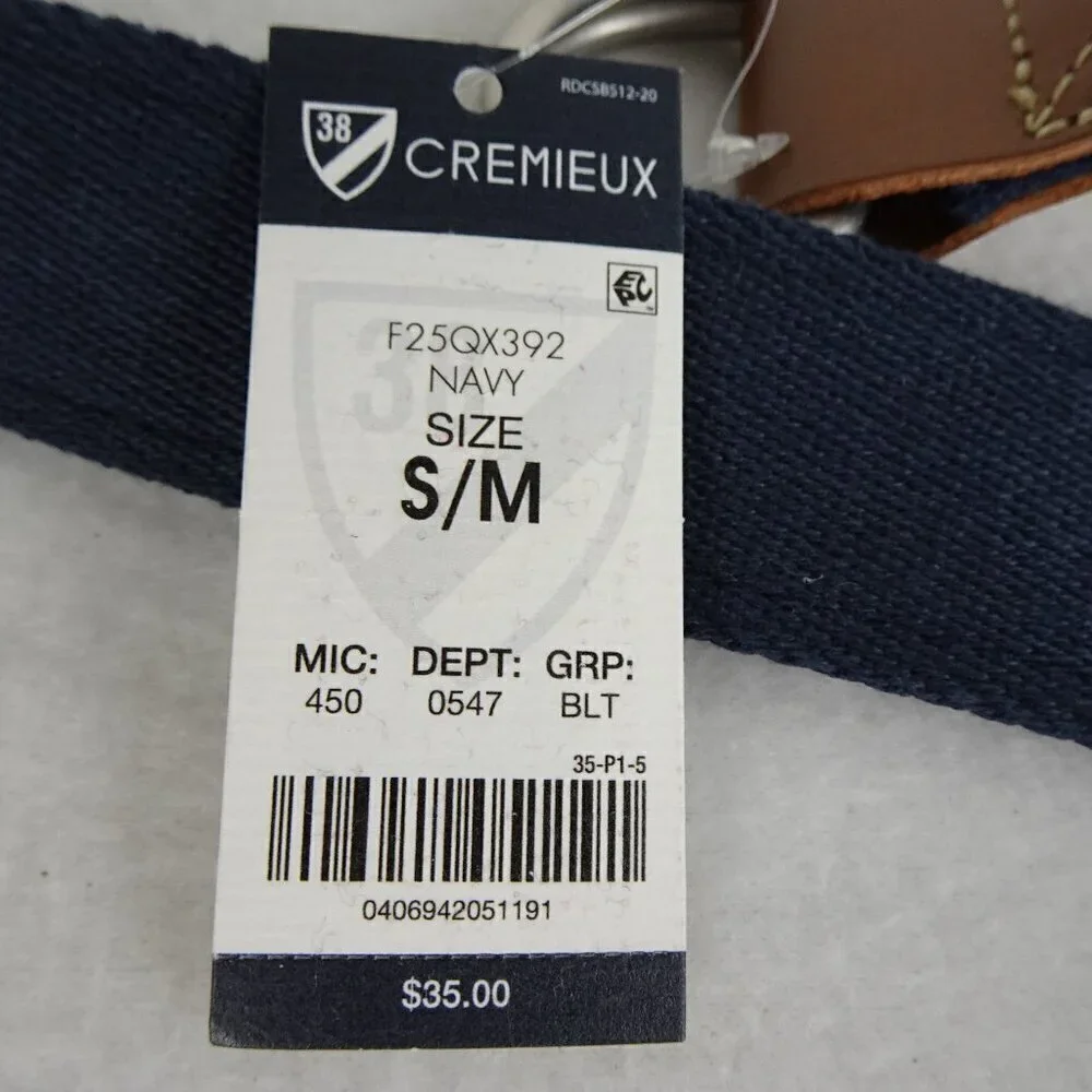 Cremieux Belt Men's Size S Blue Cloth Embroidered Dog Adjustable D Ring Preppy